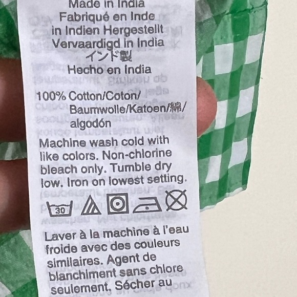 J. Crew Green Gingham Women's Top XXS Tie Neck Smocked Cotton Woven Casual Chic - Picture 8 of 16